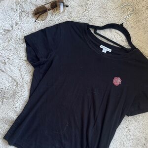 James Perse Black Tee with Pink Rose Detail
